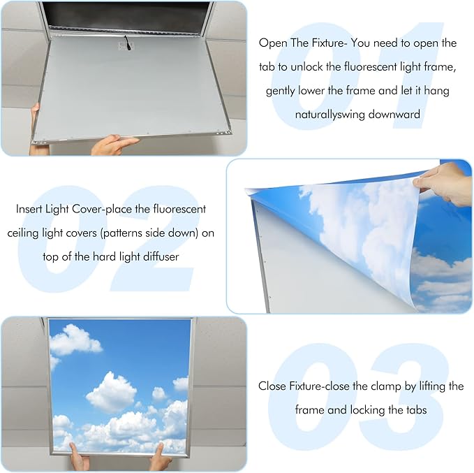 Amylove 8 Pcs 4 x 2 Feet Backlit Film Material Fluorescent Light Covers Classroom Filters Ceiling Light Covers Panels Florescent Diffuser