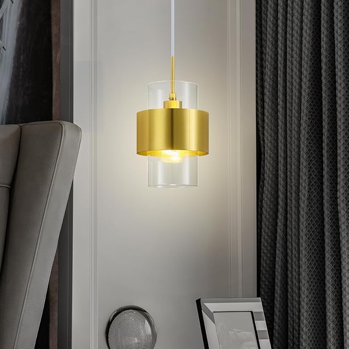 Modern Gold Pendant Lighting Indoor Kitchen Island Pendant Light Glass Shade Ceiling Light Fixtures for Bedroom Dining Room Living Room(2-Pack)