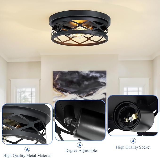 2 Pack Flush Mount Ceiling Light,Black 2-Light Hallway Light Fixtures Ceiling for Kitchen Entryway Bedroom Hall,E26 Base