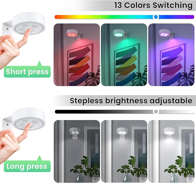 4-Pack Picture Light Battery Operated with Remote,13 Color Dimmable and Timer Painting Light, Art Display Light for Picture Frame Artworking Portrait, Home Wall Decor White Magnetic wall lights