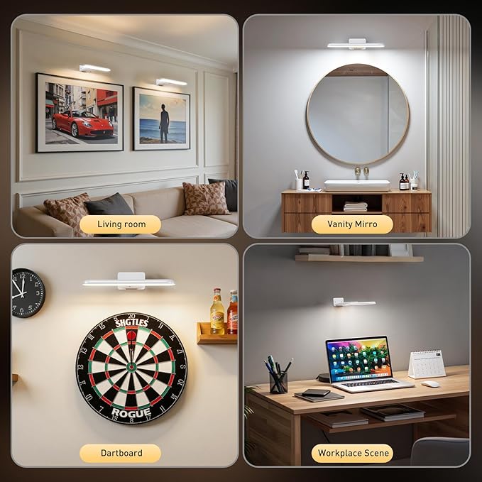 NARUNDREN 2 Pack Picture Lights for Wall, Rechargeable LED Picture Light Battery Operated with Remote, Dimmable Poster Light for Paintings, Portraits, Art Frames, Display Lighting for Wall Decor,White