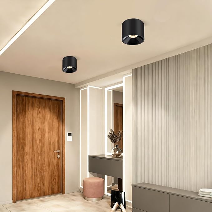 Flush Mount Dimmable Ceiling Light, Modern Close to Ceiling Light Fixtures for Hallway, Closet, 3CCT 2700K-6000K LED Ceiling Light Spot Lights for Living Room Kitchen Entryway Foyer, Black, 3 Pack