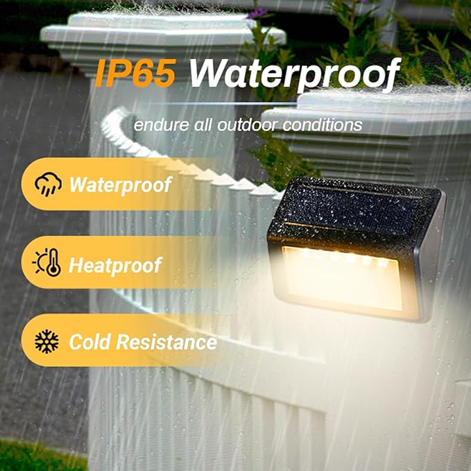 Bright Solar Fence Lights, 6 Pack Outdoor Step Lights, IP65 Waterproof, 3000K Warm-White, Dusk to Dawn Outdoor Lighting with 6 LED for Wall, Garage, Patio, Exterior, Porch