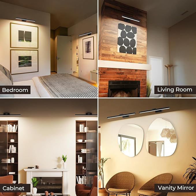 Wireless Picture Lights for Wall, 24in Battery Operated Wall Light for Painting Rechargeable CCT Rotatable Art Gallery Light with Remote Dimmable Timer for Artwork Frame Display Dartboard
