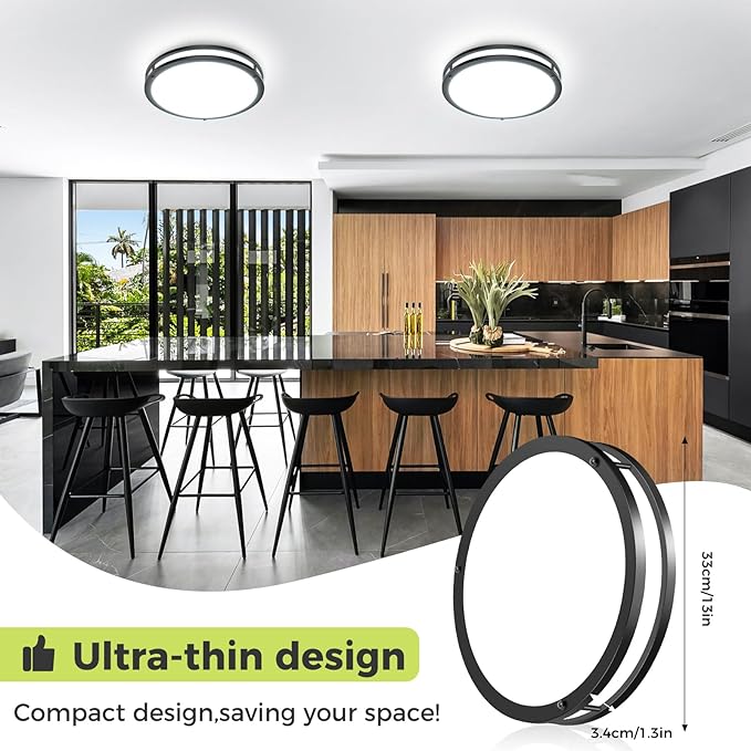 hepside Dimmable Flush Mount LED Ceiling Light, 13inch 24W Ceiling Light Fixtures, 5CCT (3000K 3500K 4000K 5000K 6500K) Adjustable Ceiling Lamps for Kitchen Bathroom Bedroom Hallway