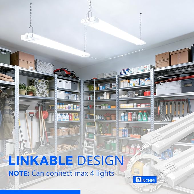JESLED 4FT LED Shop Lights, 3CCT Selectable 4000K/5000K/6500K, Adjustable 30W/40W/50W, 7500LM(300W Eqv), Linkable Utility LED Light for Garage, Plug & Play, Ceiling or Hanging Mount, ETL, 6-Pack