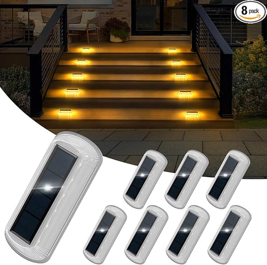 T-SUN Solar Deck Lights Outdoor Waterproof, Deck Lights Solar Powered, Driveway Marker Light for Fence Front Door, Step, Stair, Garden, Sidewalk, Pathway, Dock Porch, Backyard (Warm White, 8 Packs)