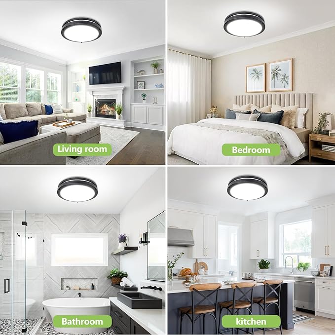 Flush Mount Ceiling Light - 4 Pack 36W 3000K/3500K/4000K/5000K/6000K Dimmable Led Ceiling Light Fixture for Kitchen Hallway Bedroom Bathroom (4, Black, 13 Inch)