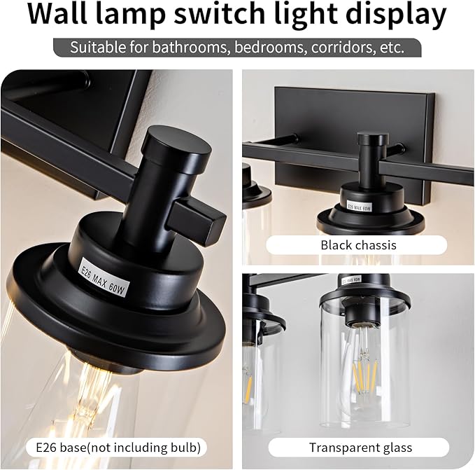 5-Light Black Bathroom Vanity Light, Modern Wall Sconces Over Mirror with Clear Glass Shade