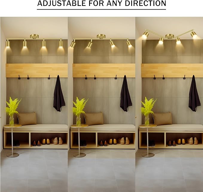 Track Lighting Ceiling Fixture Gold, Modern Kitchen Light Fixtures Ceiling, 4-Light Rotatable LED Track Lights, Semi Flush Wall Spotlight for Living Room/Hallway/Office(GU10 Socket, Bulb Not Included)