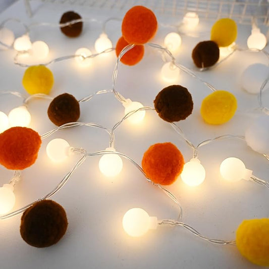ChiRee Pom Poms Fairy Lights Indoor String Lights 6.56 Feet 20 LED Battery Operated String Ball Lights Warm White Globe Lights Colorful Decor Lights for Home Bedroom Kids Playhouse Holiday Christmas