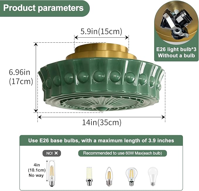 Semi Flush Mount Ceiling Light 14 inch Milk Glass Ceiling Light Mid Century Vintage Green School House Ceiling lamp for Kitchen Hallway Restaurant Living Room and Bedroom