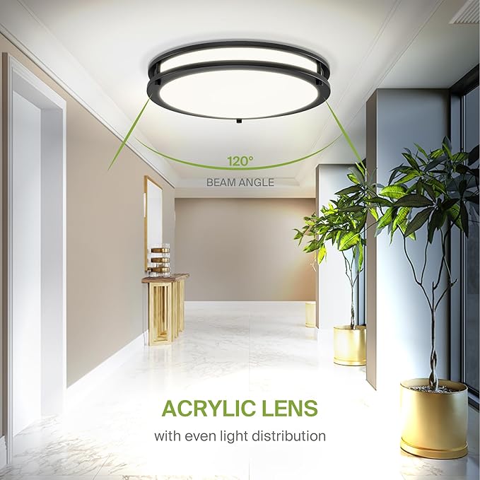 ASD LED 14" Round Flush Mount Lighting, Close to Ceiling Light Fixture | 3CCT, Dimmable, Energy Star, ETL Listed | 21W 1675LM 3000-5000K 120V | Low Profile Double Ring Lamp | Black, 4 Pack