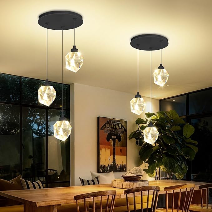Black Pendant Light Dimmable LED 3-Light Modern Pendant Light Kitchen Island Dining Room Bar