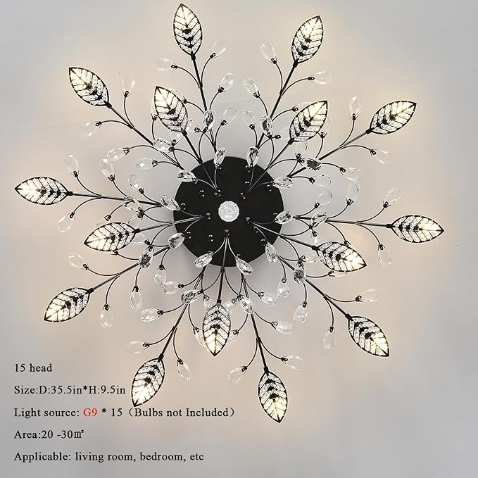Modern Crystal Ceiling Light Fixture,Semi Flush Mount Chandeliers,Crystal Leaf Ceiling Light, Chandeliers for Dining Room,Living Room,Bedroom