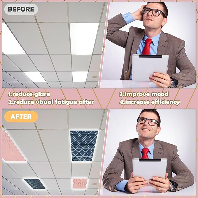 8Pcs Fluorescent Light Covers for Classroom Ceiling Lights,4 x 2 Feet Inspirational Sayings Magnetic Light Cover for Office Hospitals Home Drop Ceiling Windows Decorations (Geometric)