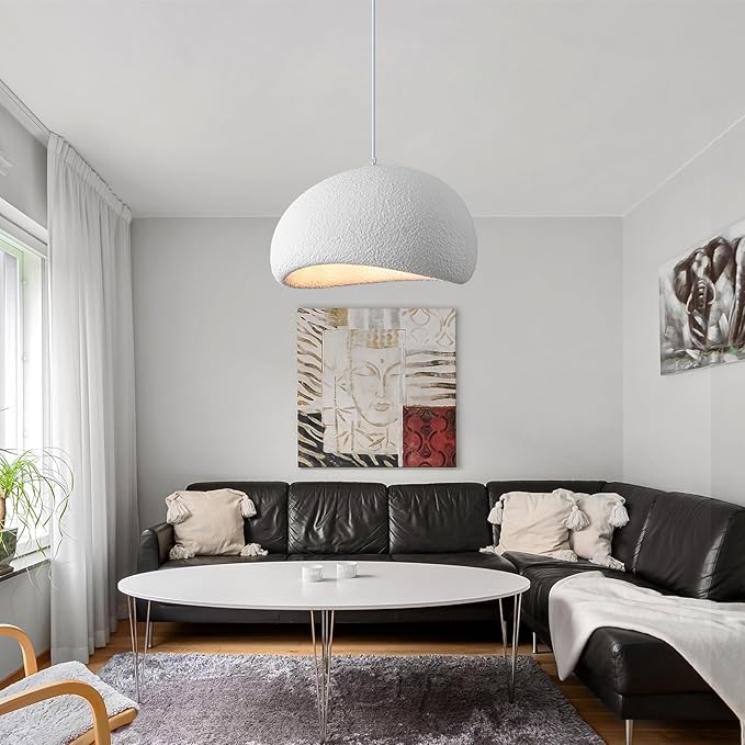 Wabi Sabi Pendant Light 15.7 inch - Modern Japanese Ceiling Fixture for Dining Room, Kitchen Island, Hallway, Bedroom, Restaurant - White Hanging Lamp with E26 Base (40cm/15.7in)