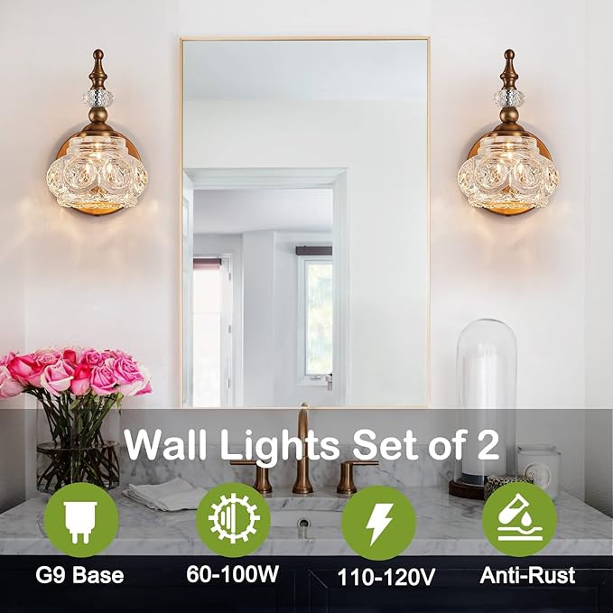 2-Pack 4.7 inch Wall Sconces Brass Bathroom Wall Light Fixtures, Spray Painting Process Modern Durable Vanity Lights for Bathroom Bedroom Living Room