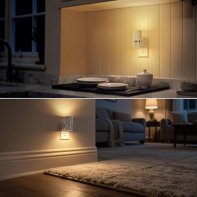 DORESshop LED Night Light 2 Pack, White Cylinder Dimmable Night Light Plug in, Slide Brightness Adjustable, Night Lights with Dusk to Dawn Sensor, 3000K Warm White for Bedroom, Bathroom, Hallway