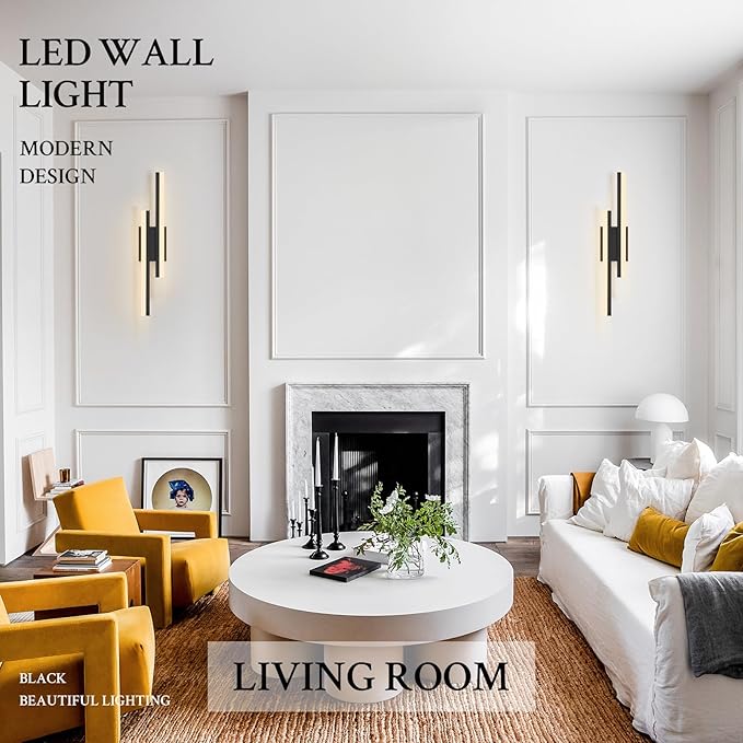 LED Wall Sconce Set of 2 Black Remote Modern LED Vanity Lights Set of 2 Indoor Wall Light Fixtures for Living Room, Dimmable Wall Sconce for Bedside Bedroom Bathroom, 23.6inch 2 Pack