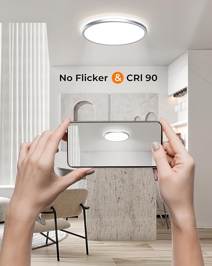 BLNAN 15.4 Inch LED Flush Mount Ceiling Light, 3000K-5000K 3 Color Selectable Ceiling Lights, 36W 3600LM Closet Light Fixture, Ceiling Lamp for Bedroom, Dining Room, Kitchen, Silver