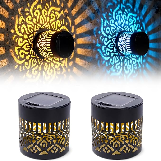 2026 New Decorative Solar Mandala Lights, Solar Mandala Lights Outdoor, Mandala Theme Waterproof Fence Light for Garden, Patio, Deck, Post, Fence Yard Decor (2PCS)