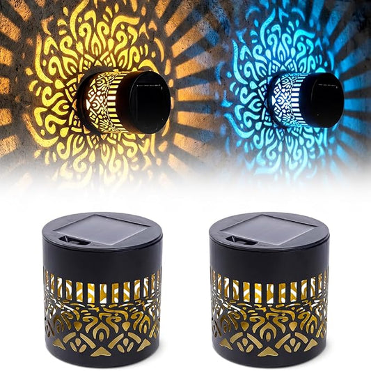 2026 New Decorative Solar Mandala Lights, Solar Mandala Lights Outdoor, Mandala Theme Waterproof Fence Light for Garden, Patio, Deck, Post, Fence Yard Decor (2PCS)