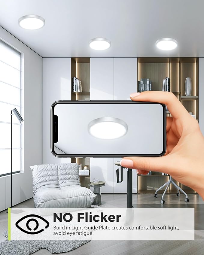 hepside 2Pack Dimmable Flush Mount Ceiling Light Fixture Brushed Nickel, 3CCT Selectable 3000/4000/6500K Ceiling Lamp, 7.5INCH 15W 1500LM Low Profile Light for Bedroom, Kitchen, Bathroom, Hallway
