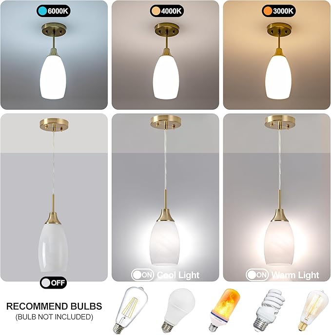 Viinew Mini Glass Pendant Light 3-Pack Handblown Art White Swirl Oval Hanging Pendant Lamp 4.72" Glass Chandelier for Kitchen Island Dining Room Living Foyer Hallway Entry Brushed Gold Finish