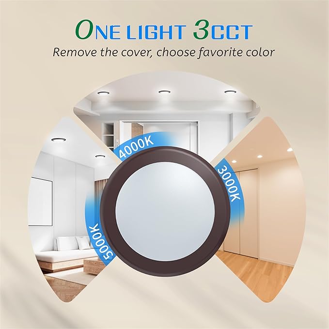 ECOELER 5/6 Inch Dimmable LED Disk Lights, 3000K/4000K/5000K Selectable Ceiling Downlight, 16.5W 1100lm, Low Profile Flush Mount Ceiling Lights for J-Box or Recessed Can, ETL-Listed