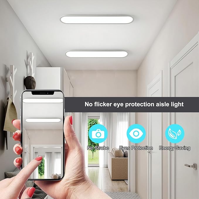 Ganeed 27.6 Inch LED Ceiling Light, High Brightness Linear Ceiling Lamps, 36W Dimmable Modern Ultra Thin Low Profile Light Fixture for Bedroom Kitchen Study Room Hallway, White