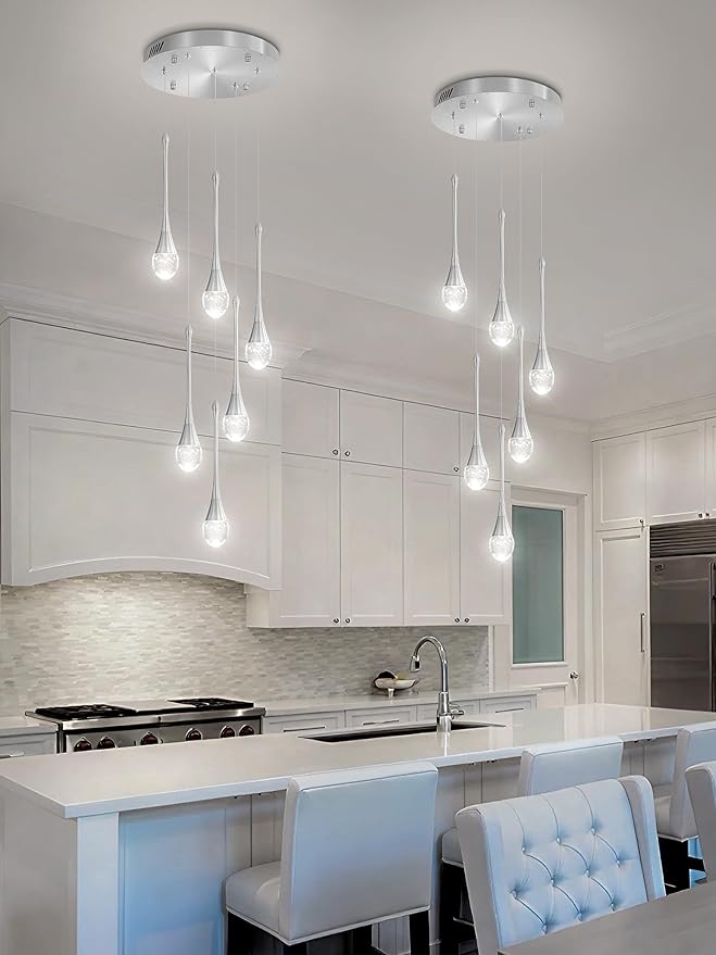 ykolupty H86 Pendant Lights Kitchen Island 6-Lights Pendant Chandelier for Dining Room Hallway Stairwell,Silver Chandelier Suit for Sloping Ceiling LED Dimmable 2700K-6000K