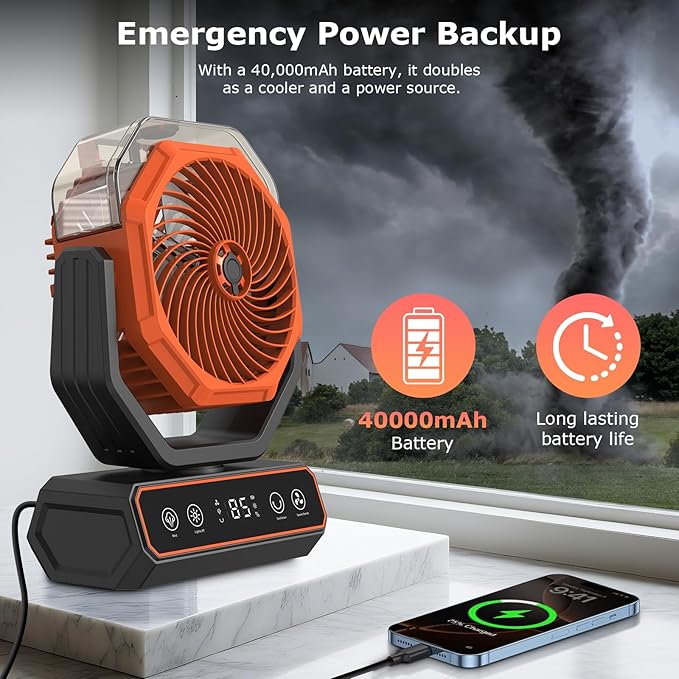 Misting Fan Portable,Personal Fan with Smart APP Remote Control,40000mAh Rechargeable Battery Powered Desk Fan with RGB Lights,Timer,5 Speed Mister Fan for Travel,Camping,Tents,Beach,Office,Outdoor
