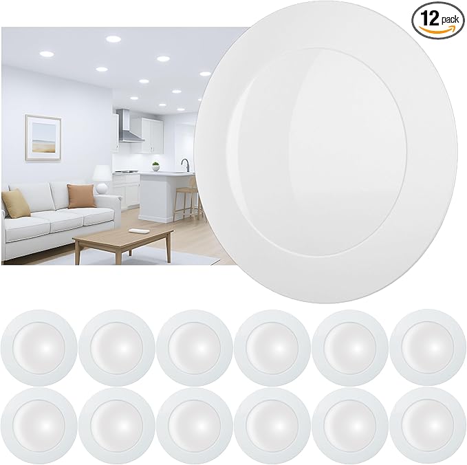 12 Pack 6 Inch LED Disk Lights, Dimmable Flush Mount Ceiling Disc Lights, 5000K Daylight White, 14.8W, 1150LM, UL/FCC/Energy Star, Installs with J-Box or Recessed Can