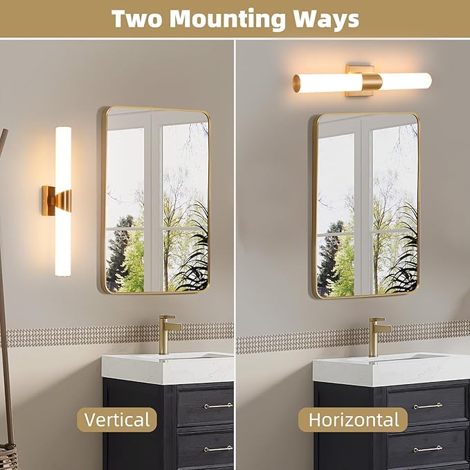 Modern Wall Sconce 22 Ihch Gold Bathroom Sconces LED Wall Lighting Fixtures with Acrylic Shade Hardwired Long Vanity Lights Over Mirror for Bedroom Living Room Hallway