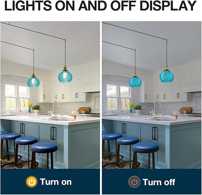 Modern Plug in Hanging Light, 7.8 Inch Glass Pendant Light with 14.76 FT Adjustable Plug in Cord, Vintage Blue Hanging Lamp for Dining Room Bedroom Kitchen Island Bathroom E26