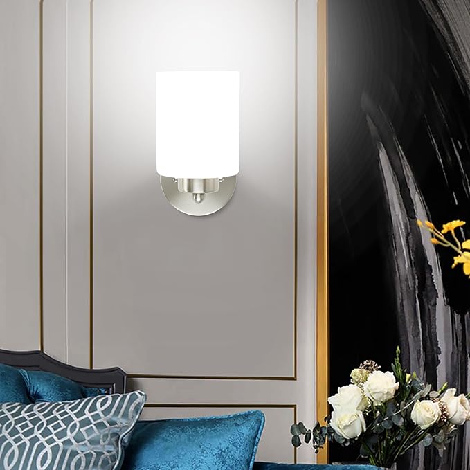 Frosted Wall Sconce Set of Two,Brushed Nickel Bathroom Vanity Lights,Modern Vanity Light,Farmhouse Wall Light Fixtures for Bathroom,Livingroom,Hallway