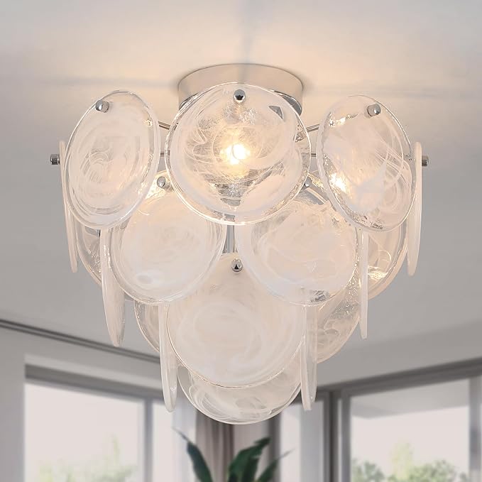 Semi Flush Mount Chandelier, Modern Ceiling Light Fixtures with Glass, 4 Light Chandelier Ceiling Light for Bedroom,Small Chandelier for Living Room,Dining Room,Entryway, Hallway