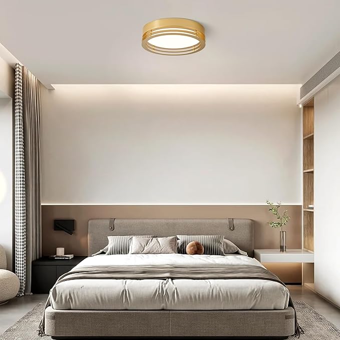 Gold Flush Mount Ceiling Light, Modern Dimmable LED Light Fixture, Minimalist Metal Ceiling Lamp for Bedroom Kitchen Laundry Room Hallway Entry 2700 K - 6000 K 5CCT 11.8 Inch