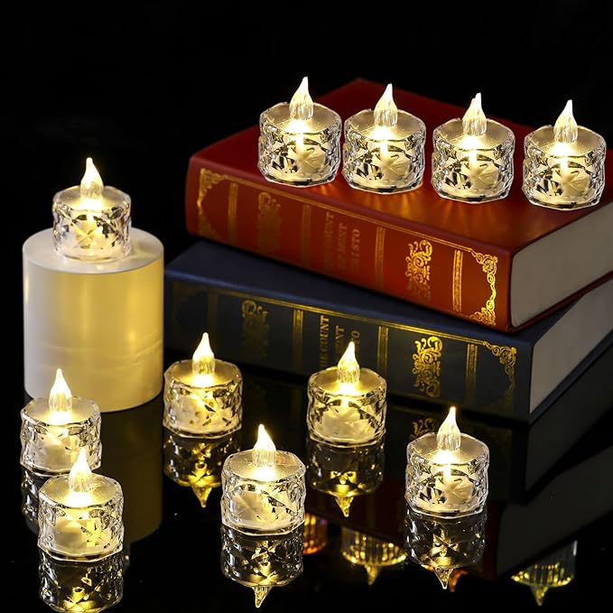 12pack LED Crystal Candle Light Table Centrepiece Flameless Candles Transparent Small Tea Wax Birthday Proposal INS Desktop Decoration Create Atmosphere Smokeless Candles Tea Lights