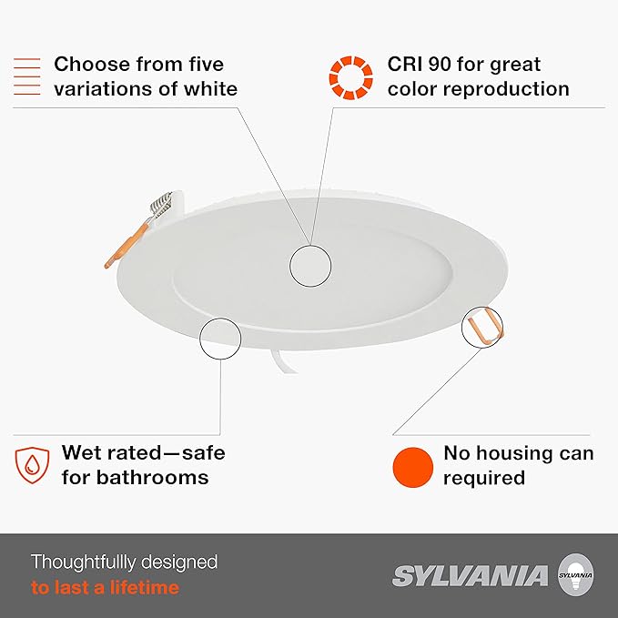 Sylvania LED 4" Slim Microdisk, Junction Box Recessed Downlight Kit, 13W, Dimmable, 5 CCT Color Select (2700K / 3000K / 3500K / 4000K / 5000K), 90 CRI - 1 Pack (61404)