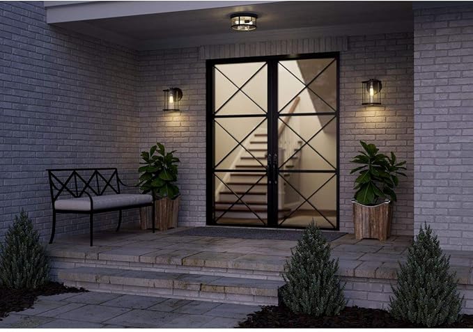 Progress Lighting Gunther Collection 2-Light Clear Glass Farmhouse Outdoor Flush Mount Light Antique Bronze, 5.75x12.63x12.63