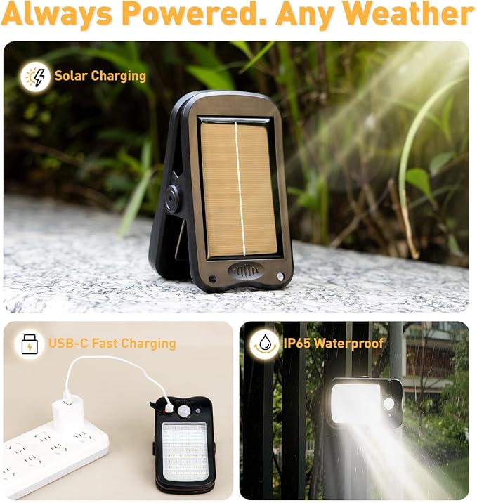 2 Pack Clip On Solar Lights Outdoor, 60 LED 500LM Motion Sensor Clamp Light