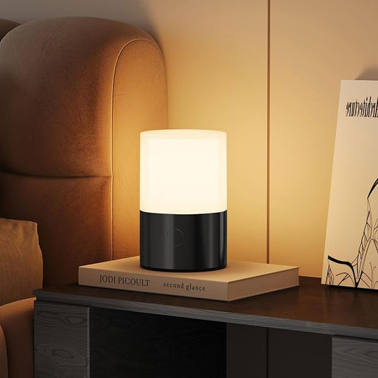 Small Table Lamp - Rechargeable, Portable, Up to 20-Hour Battery Life, 10 Brightness Levels, Auto-Off Timer, Waterproof, Warm Light for Bedside, Travel, Camping & Décor-Matte Black