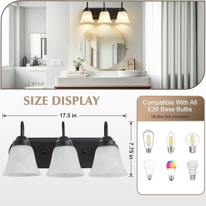 EJIAXIN Bathroom Light Fixtures Over Mirror, Black 3 Light Vanity Light for Bathroom Vintage Lighting Fixtures Wall Lamp Vanity Lights Apply for Mirror Living Room Cabinet Bedroom