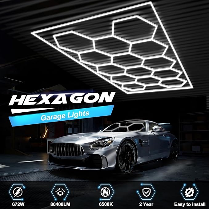 FERUERW Hexagon Garage Lights 5 Grid, 3 Color Temperature(2700/4300/6500K) Dimmable, 5 Hex Grid for Garage, Shop, Basement, Car Detailing Shop etc. with Mounting Clip