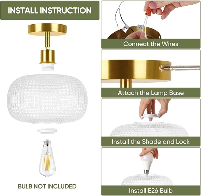 ROTTOGOON Semi Flush Mount Ceiling Light, Adjustable Hanging Gold Sloped Ceiling Lights with Clear Glass Shade Modern Hallway Light Fixtures for Kitchen Bathroom Entryway Bedroom (Bulb Not Included)