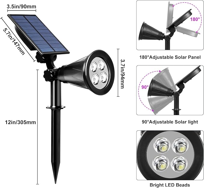 T-SUN LED Solar Spotlights, Waterproof Outdoor Security Landscape Lights, Auto ON/Off Solar Lights 180 Angle Adjustable for Tree, Patio, Yard, Garden, Driveway, Stairs, Pool Area(Purple-4 Pack)