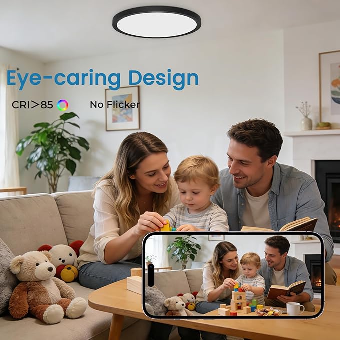 6Pack 12 Inch Slim Dimmable LED Flush Mount Ceiling Light Fixture, 24W=2640LM & 5CCT Selectable (2700K-6500K), Low Profile House Upgrade Led Light for Hallway, Porch & Closets, Black
