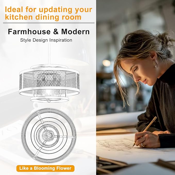 13" Modern Pendant Lights Kitchen Island, Black Pendant Light Fixtures Farmhouse Kitchen Island Lighting, Industrial Hanging Pendant Lights Fixture for Kitchen Island Dining Room Hallway Entryway
